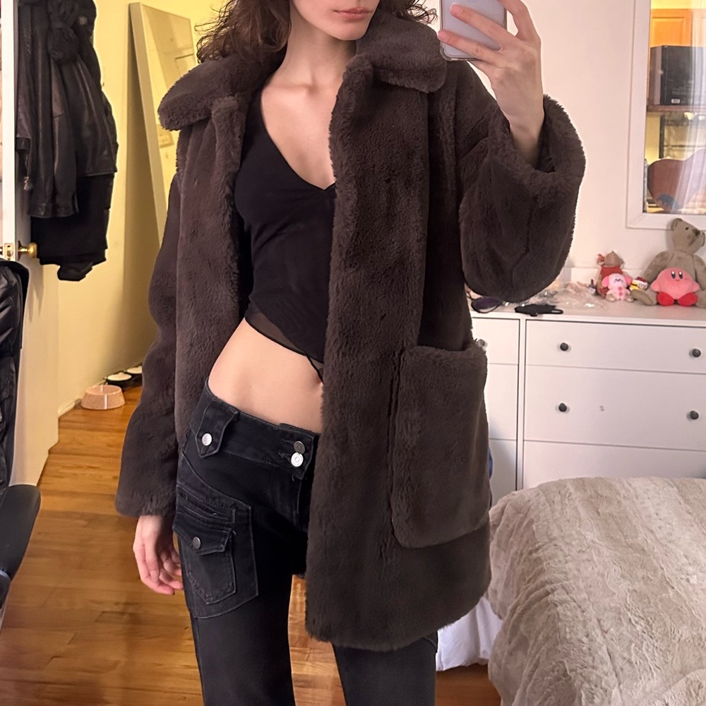 TopShop gray faux fur coat